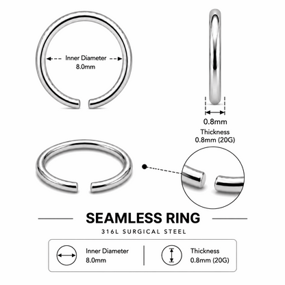 316L Surgical Steel Nose Hoop Ring – 22G to 16G