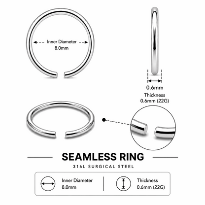 316L Surgical Steel Nose Hoop Ring – 22G to 16G