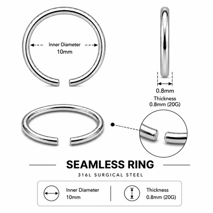316L Surgical Steel Nose Hoop Ring – 22G to 16G
