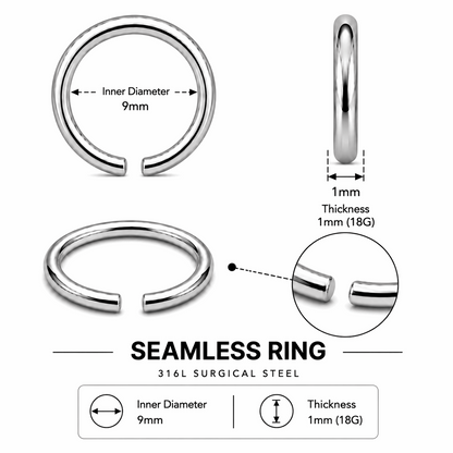 316L Surgical Steel Nose Hoop Ring – 22G to 16G