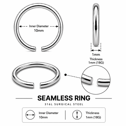 316L Surgical Steel Nose Hoop Ring – 22G to 16G