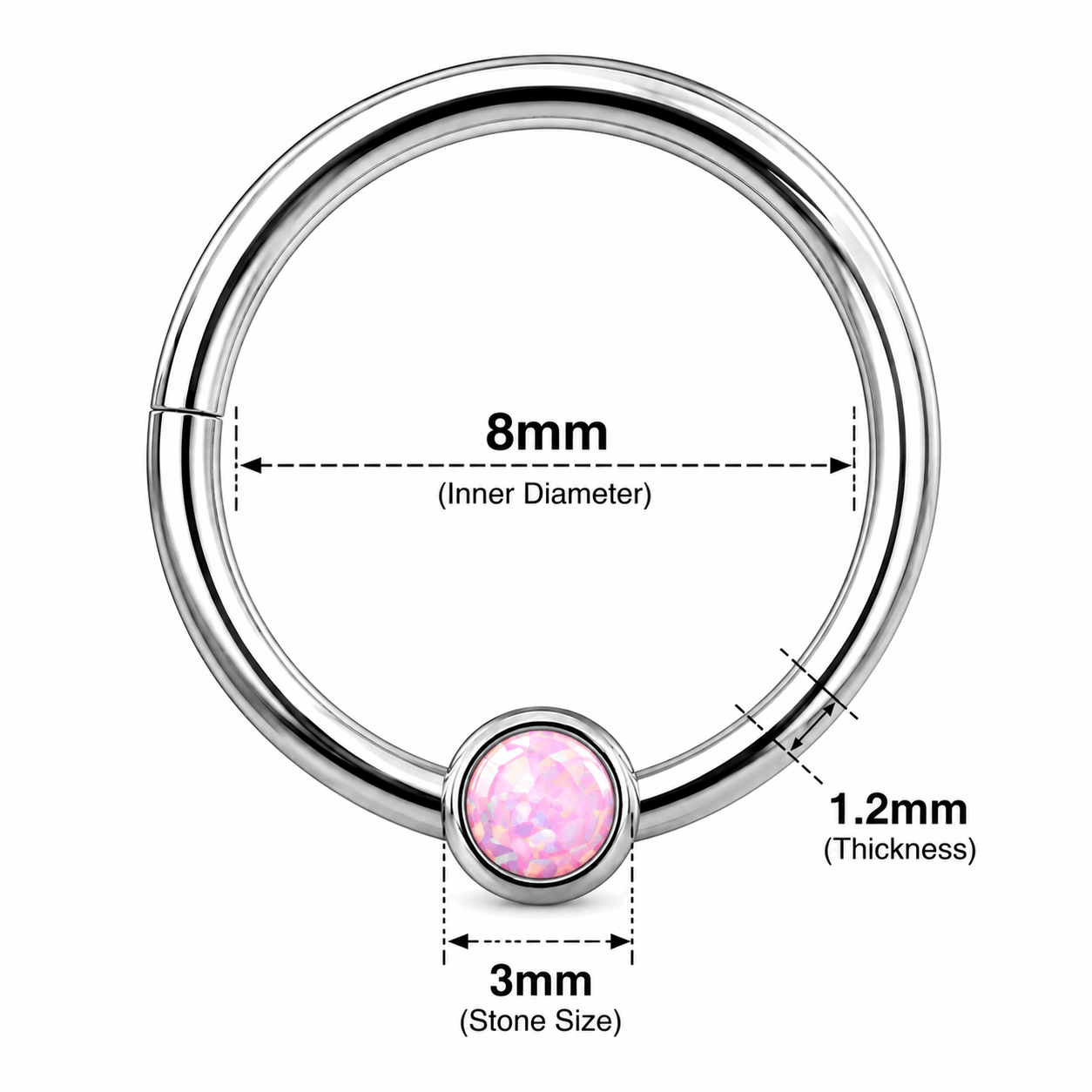 Bezel-Set Opal Hinged Segment Clicker Ring – 16G (1.2mm) 8mm
