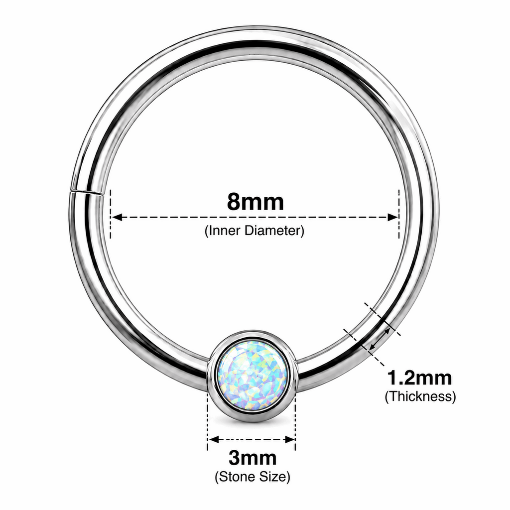 Bezel-Set Opal Hinged Segment Clicker Ring – 16G (1.2mm) 8mm