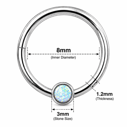 Bezel-Set Opal Hinged Segment Clicker Ring – 16G (1.2mm) 8mm