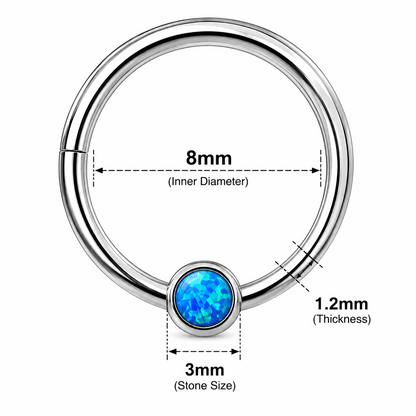 Bezel-Set Opal Hinged Segment Clicker Ring – 16G (1.2mm) 8mm