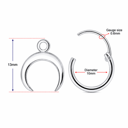 925 Sterling Silver Segment Hoop Earring with Dangling Half Moon