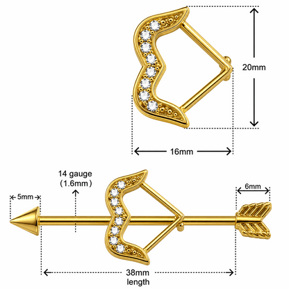 316L Surgical Steel Bow and Arrow Industrial Barbell – 14G (1.6mm) 38mm