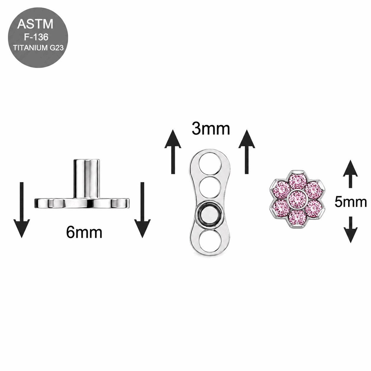 G23 Titanium 7 CZ Flower Dermal Anchor – 14G (1.6mm) Anchor