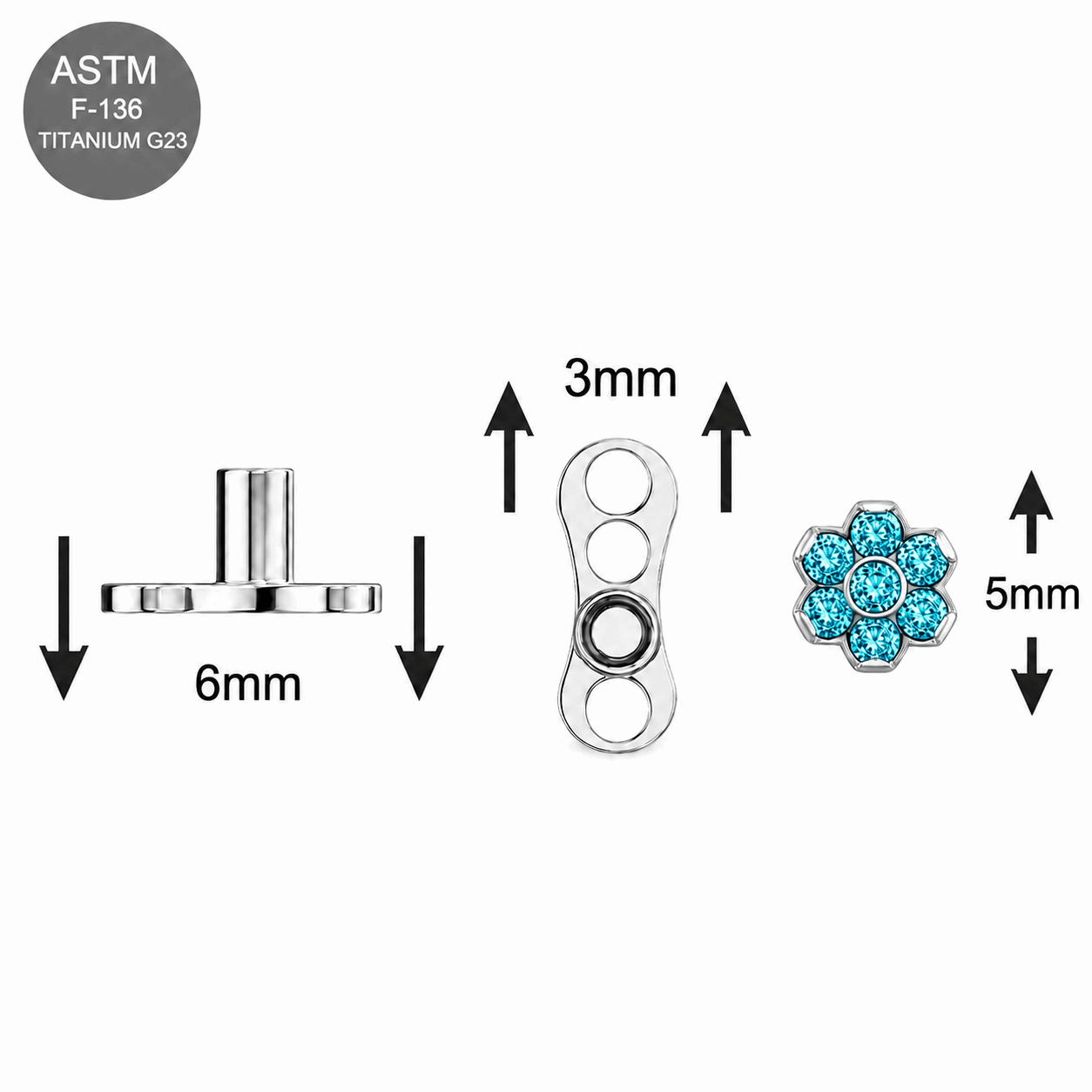 G23 Titanium 7 CZ Flower Dermal Anchor – 14G (1.6mm) Anchor