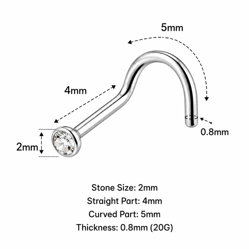 316L Surgical Steel Jeweled Bent Nose Screw – 20G (0.8mm)