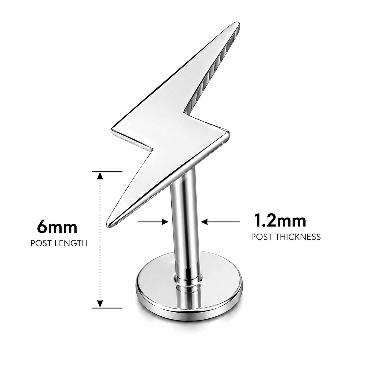 316L Surgical Steel Plain Lightning Helix Tragus Ear Stud – 16G (1.2mm)