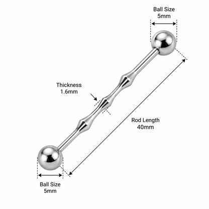 316L Surgical Steel Tri Bumper Centre Industrial Barbell – 14G (1.6mm) 40mm