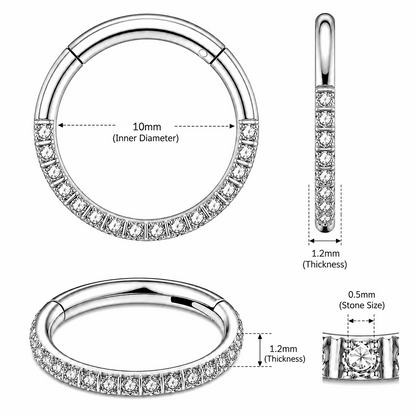 316L Surgical Steel CZ Hinged Segment Clicker Ring – 16G