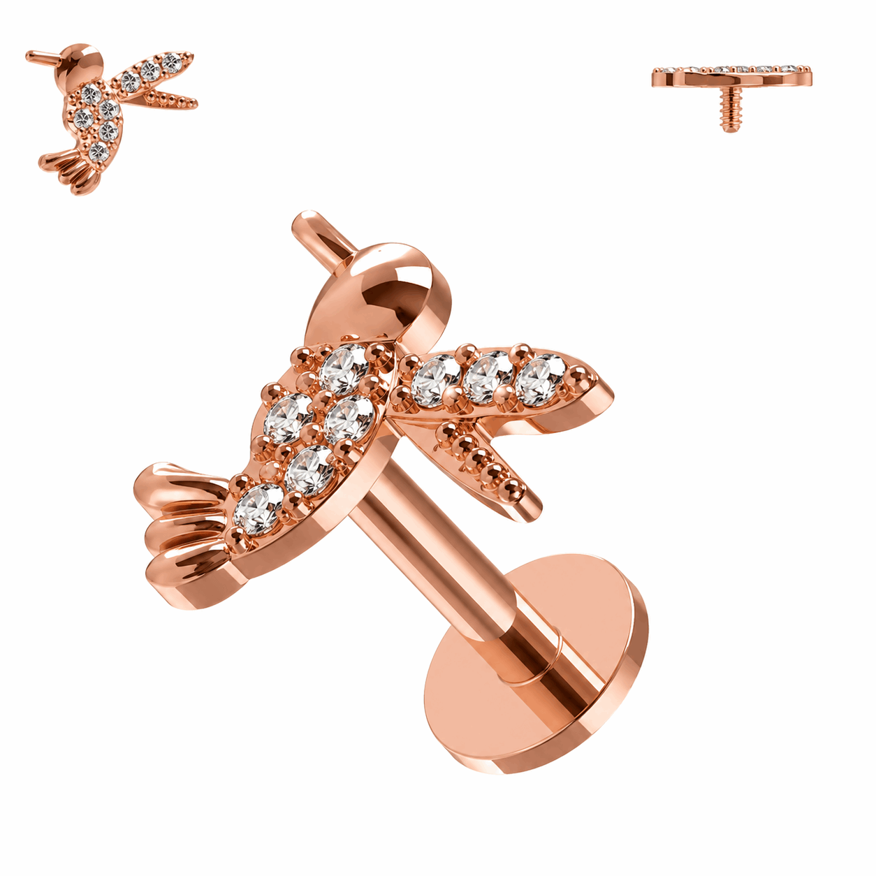 316L Surgical Steel CZ Jeweled Bird Internally Threaded Labret