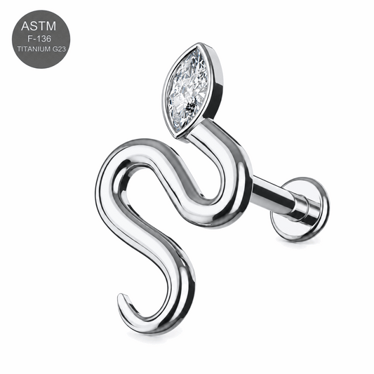 Implant Grade Titanium Internally Threaded Labret Stud with Snake Top – 16G(1.2mm)