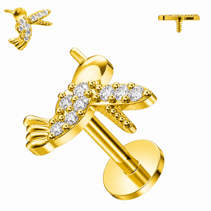 316L Surgical Steel CZ Jeweled Bird Internally Threaded Labret