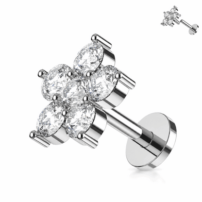 316L Surgical Steel CZ Petal Flat Back Labret Stud – 16G (1.2mm)