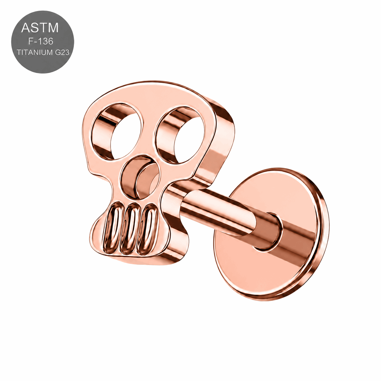 G23 Titanium Skull Internally Threaded Flat Back Labret – 16G(1.2mm)