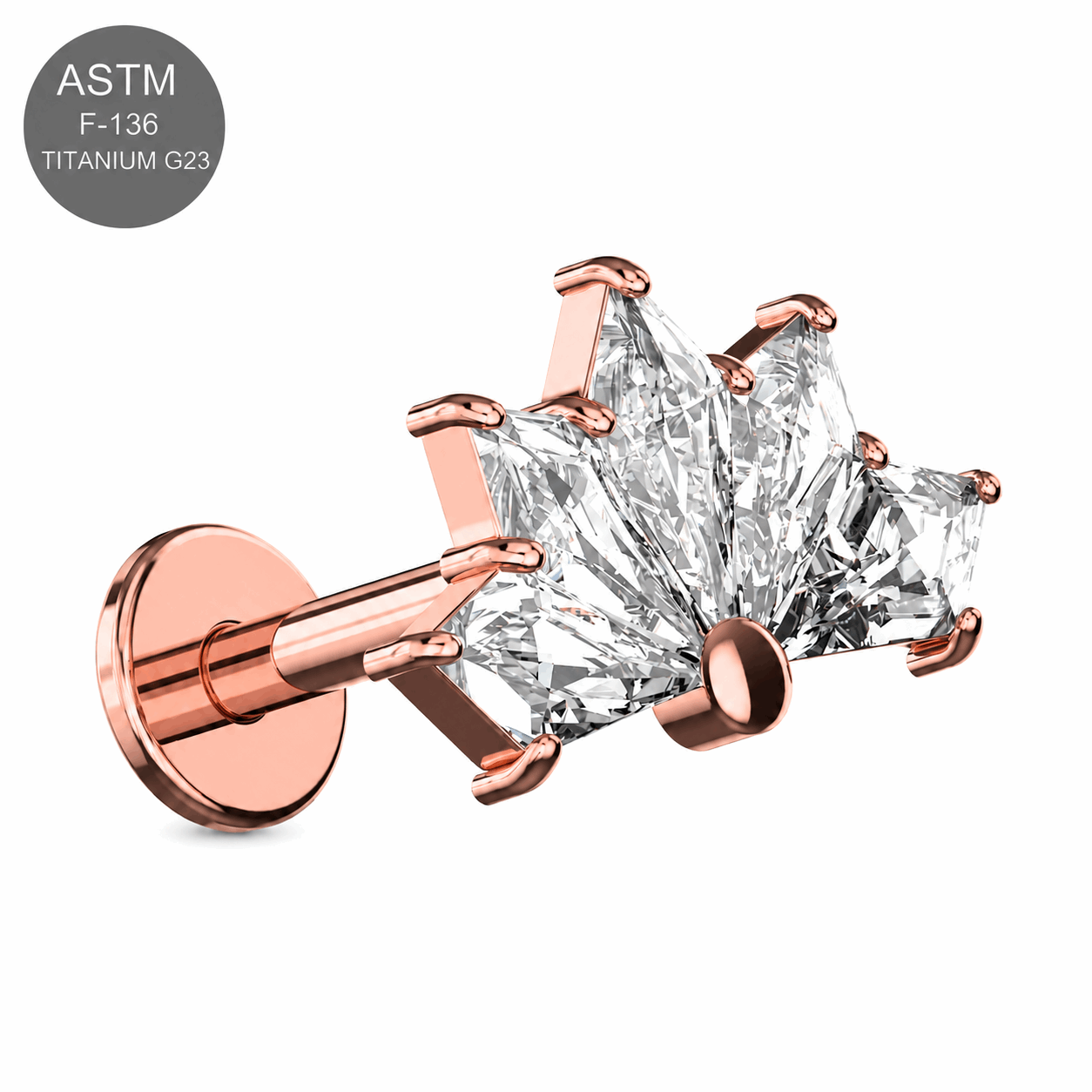 G23 Titanium 5-Stone Vintage Fan Internally Threaded Flat Back Labret – 16G(1.2mm)