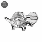G23 Titanium CZ Stegosaurus Flat Back Labret Stud – Internally Threaded 16G (1.2mm)