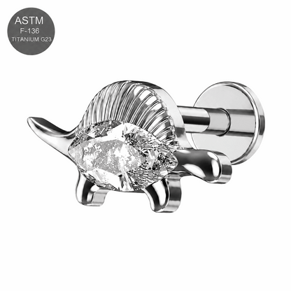 G23 Titanium CZ Stegosaurus Flat Back Labret Stud – Internally Threaded 16G (1.2mm)
