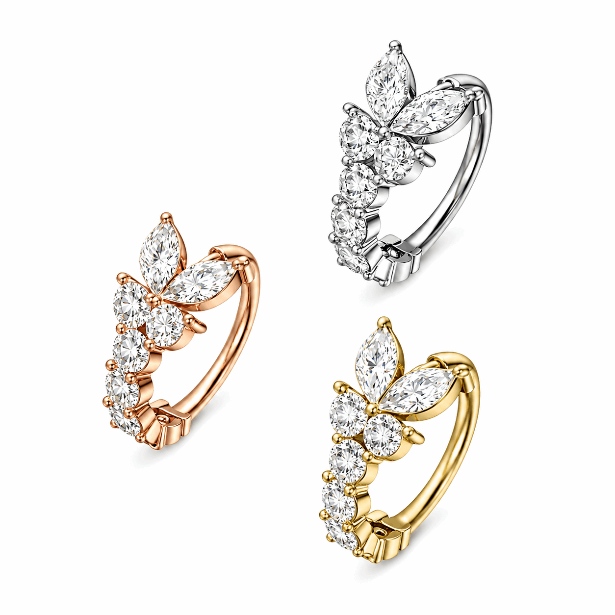 316L Surgical Steel CZ Butterfly Open Hoop Nose Ring – 16G (1.2mm) 8mm