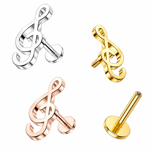 316L Surgical Steel Treble Clef Internally Threaded Flat Back Labret – 16G (1.2mm)