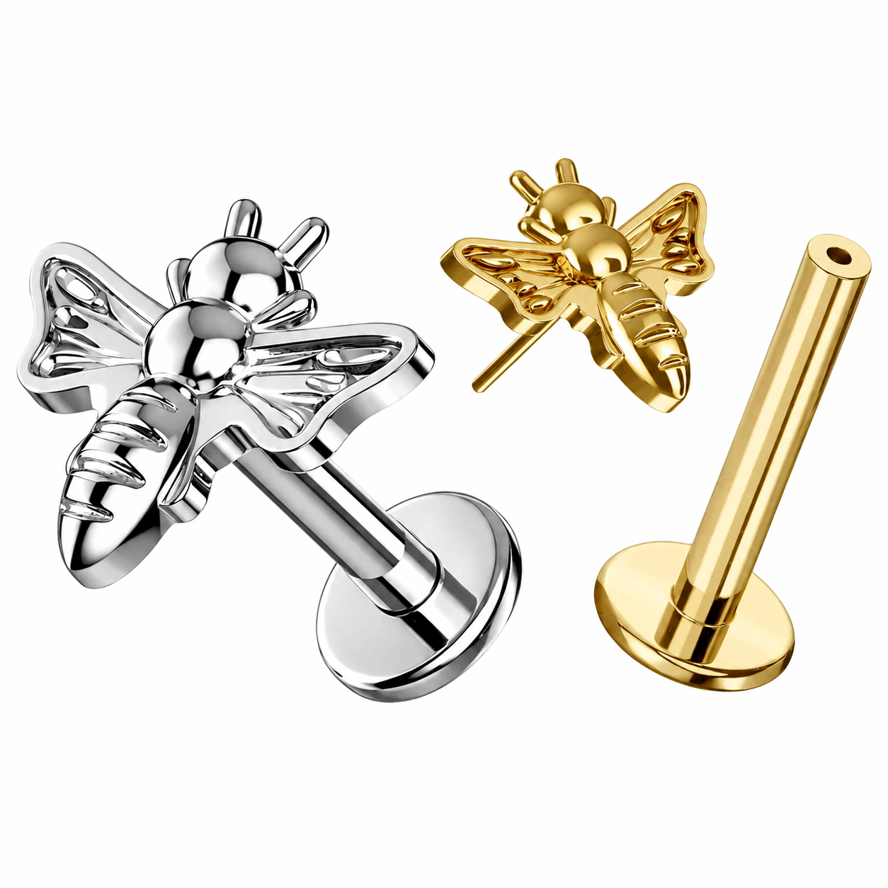 G23 Titanium Honey Bee Threadless Flat Back Labret Stud – 16G (1.2mm)