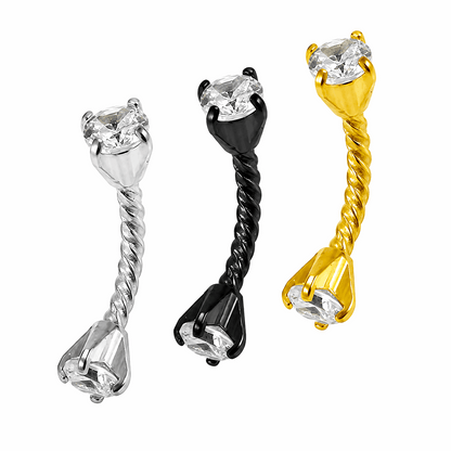 Twisted Rope Eyebrow Ring with Prong Set CZ Stones – 16G (1.2mm)