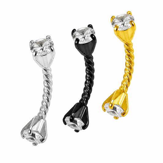 Twisted Rope Eyebrow Ring with Prong Set CZ Stones – 16G (1.2mm)
