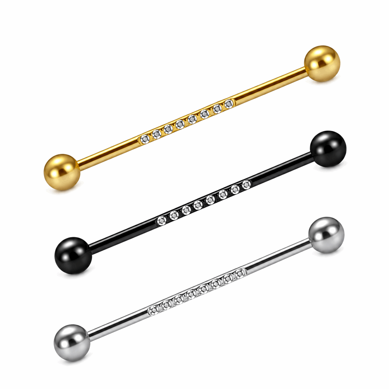 316L Surgical Steel 8 Zircon Industrial Barbell Ear Piercing – 14G (1.6mm)