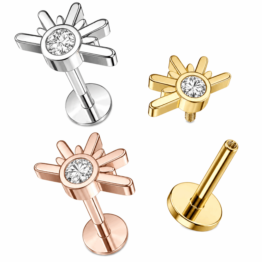 316L Surgical Steel CZ Sunset Internally Threaded Flat Back Labret – 16G (1.2mm)