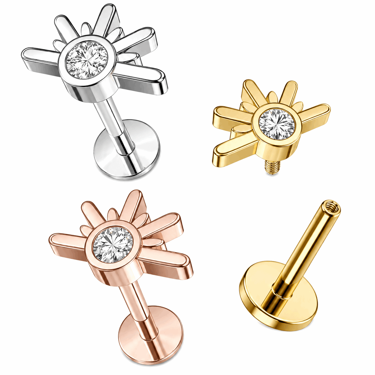316L Surgical Steel CZ Sunset Internally Threaded Flat Back Labret – 16G (1.2mm)