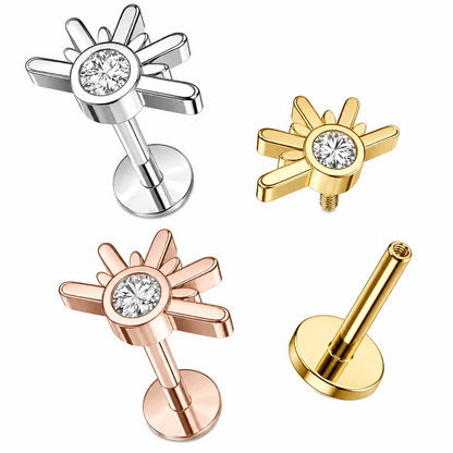 316L Surgical Steel CZ Sunset Internally Threaded Flat Back Labret – 16G (1.2mm)