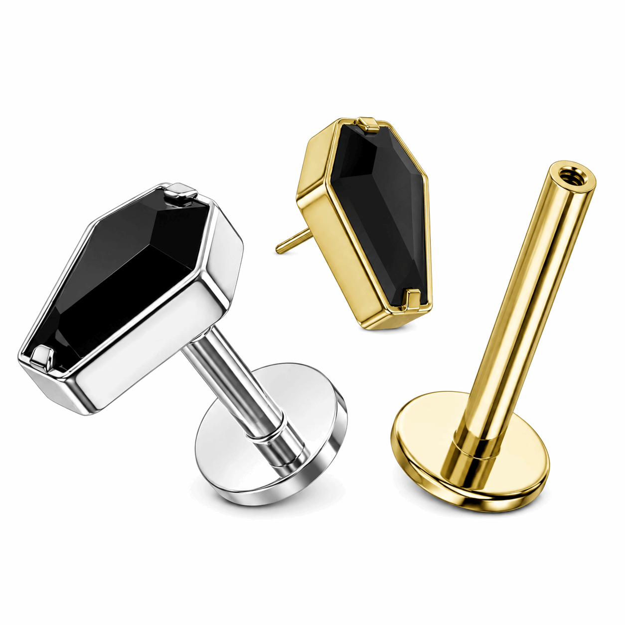 G23 Titanium Coffin Cut Threadless Flat Back Labret Stud – 16G (1.2mm)