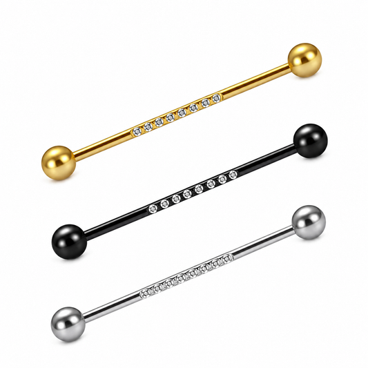 316L Surgical Steel 8 Zircon Industrial Barbell Ear Piercing – 14G (1.6mm)