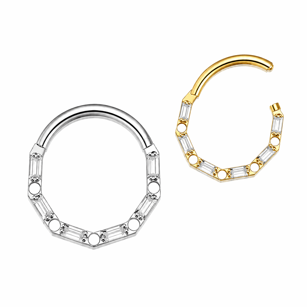 G23 Titanium Baguette Hinged Segment Clicker Ring – 16G (1.2mm) 8mm