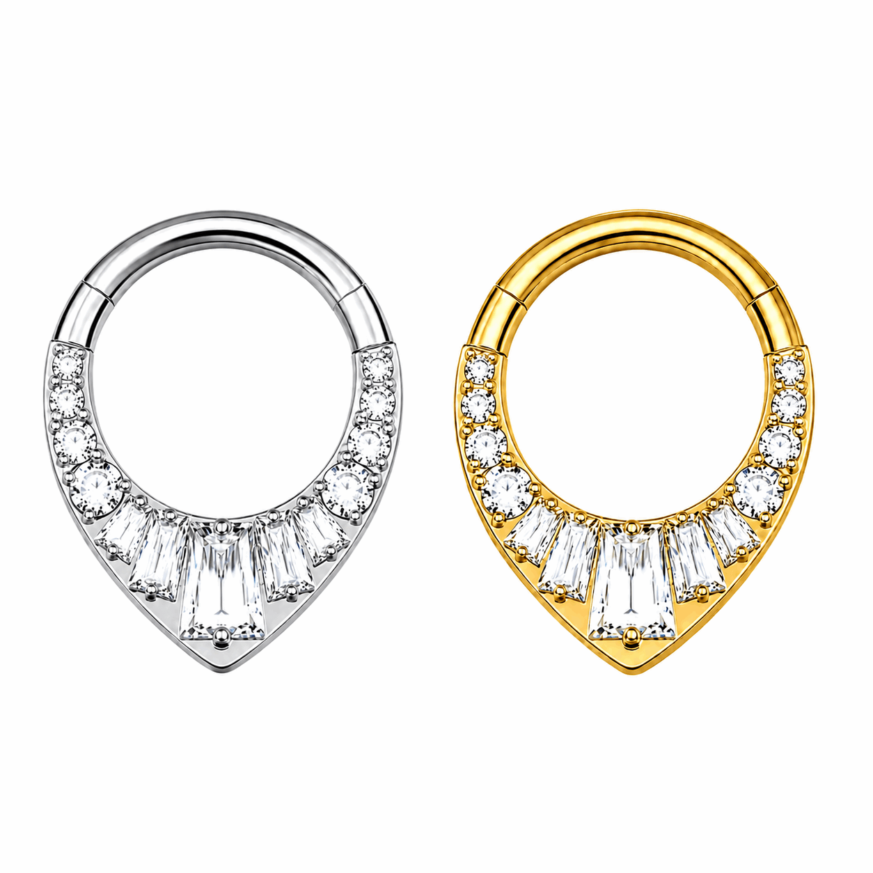 G23 Titanium Teardrop CZ Hinged Segment Clicker Ring – 16G (1.2mm) 8mm & 10mm