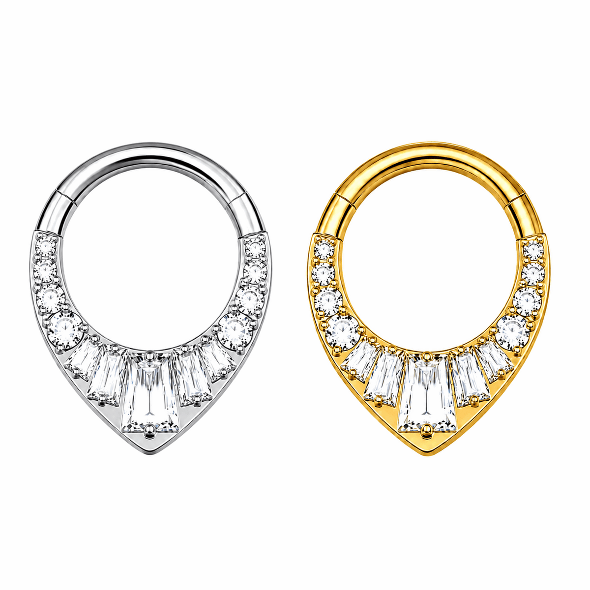 G23 Titanium Teardrop CZ Hinged Segment Clicker Ring – 16G (1.2mm) 8mm & 10mm