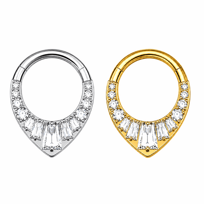 G23 Titanium Teardrop CZ Hinged Segment Clicker Ring – 16G (1.2mm) 8mm & 10mm