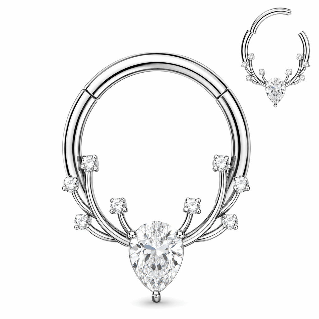 316L Surgical Steel CZ Antlers Hinged Segment Clicker Ring – 16G (1.2mm) 8mm & 10mm