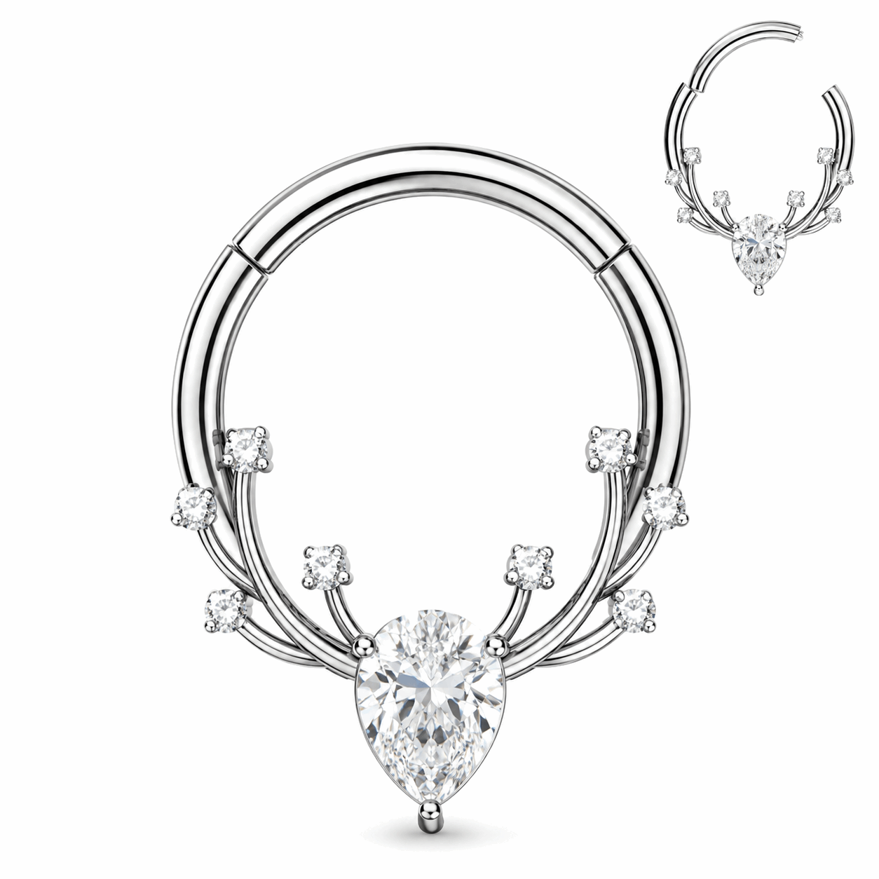 316L Surgical Steel CZ Antlers Hinged Segment Clicker Ring – 16G (1.2mm) 8mm & 10mm