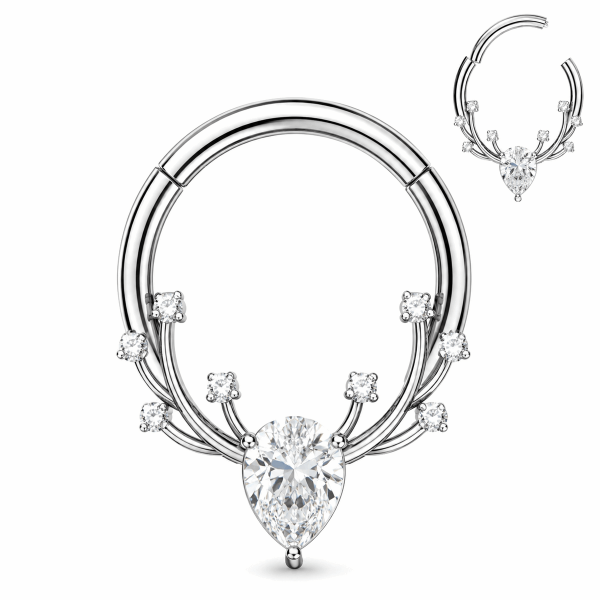 316L Surgical Steel CZ Antlers Hinged Segment Clicker Ring – 16G (1.2mm) 8mm & 10mm