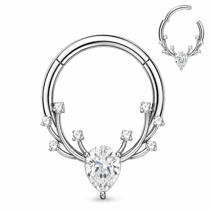 316L Surgical Steel CZ Antlers Hinged Segment Clicker Ring – 16G (1.2mm) 8mm & 10mm