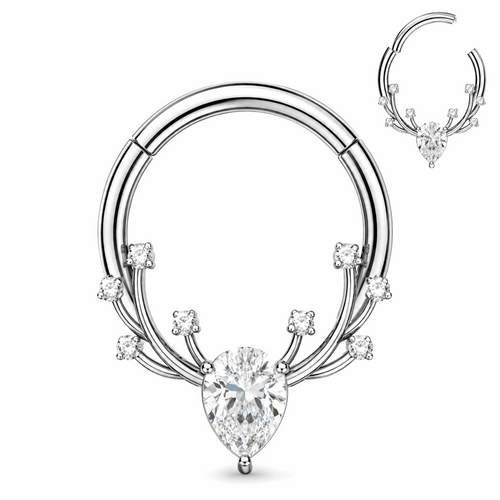 316L Surgical Steel CZ Antlers Hinged Segment Clicker Ring – 16G (1.2mm) 8mm & 10mm