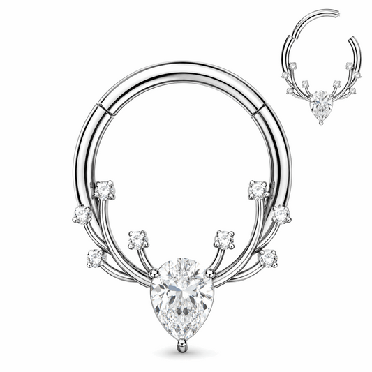 316L Surgical Steel CZ Antlers Hinged Segment Clicker Ring – 16G (1.2mm) 8mm & 10mm
