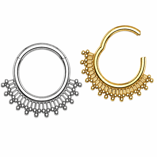 G23 Titanium Tribal Sunburst Hinged Segment Clicker Ring – 16G (1.2mm) 8mm