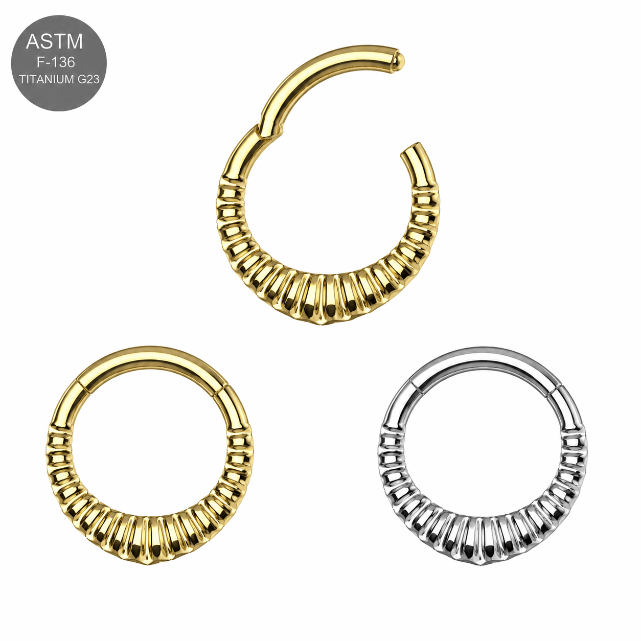 G23 Titanium Carved Teardrop Hinged Segment Clicker Ring – 16G (1.2mm) 8mm