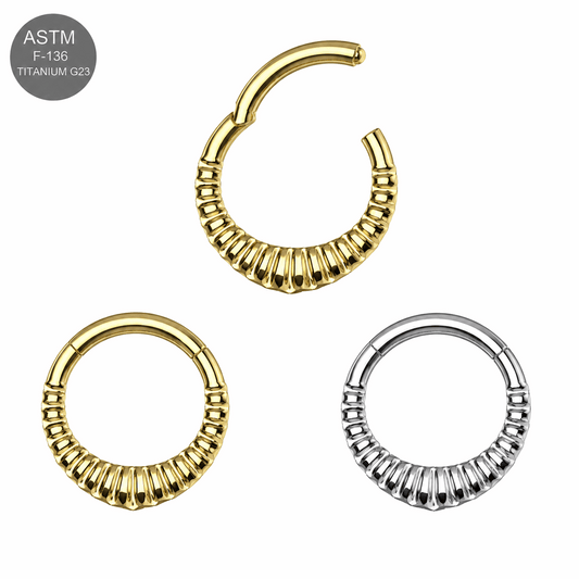 G23 Titanium Carved Teardrop Hinged Segment Clicker Ring – 16G (1.2mm) 8mm