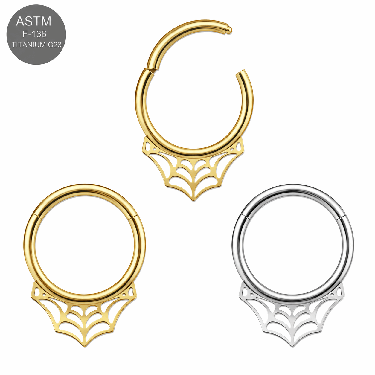 G23 Titanium Spider Web Hinged Clicker Ring – 16G (1.2mm) 8mm